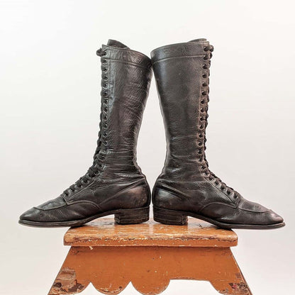 1920s-30s Tall Black Lace Up Boots | Approx Sz 6.5-7