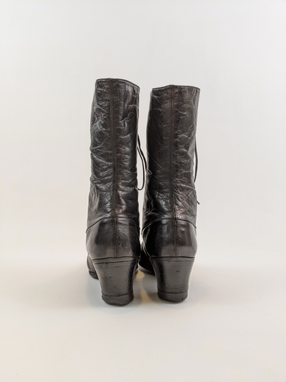 1910s-1920s Black Lace Up Boots | Approx Sz 6-6.5