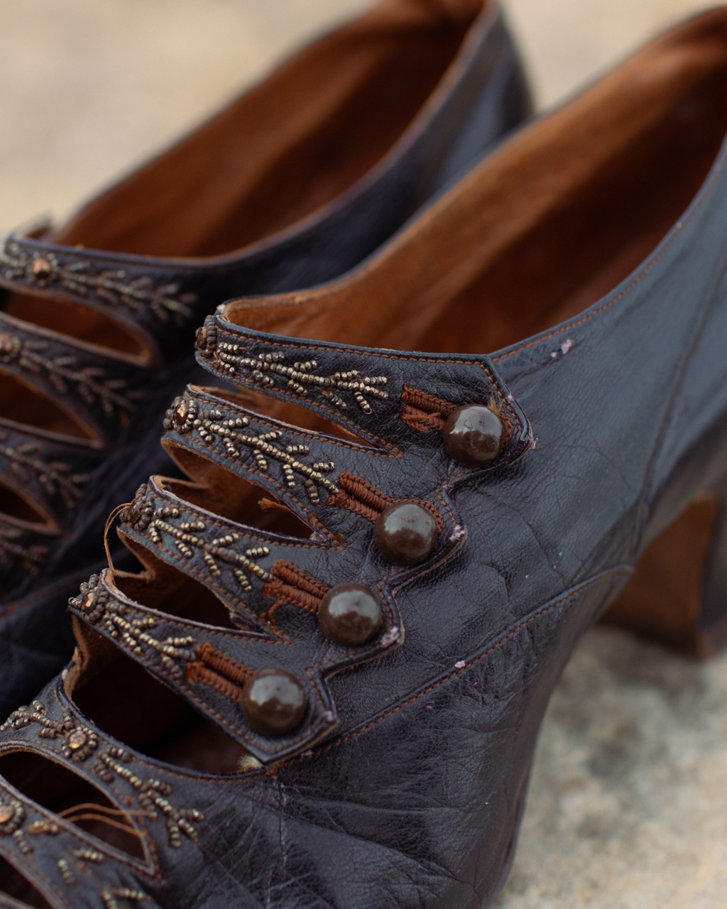 c. 1900s Beaded Leather Pumps