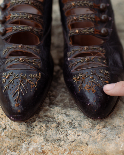 c. 1900s Beaded Leather Pumps