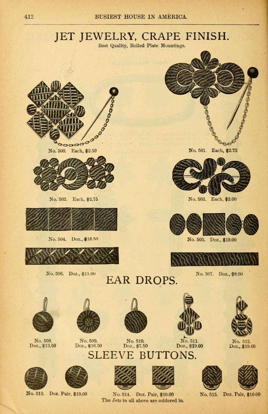 1889 French Jet "Crepe" Earrings
