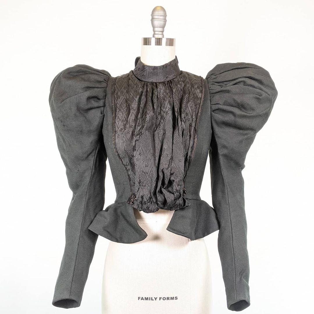 1890s Black Gigot Sleeve Bodice | Wool + Silk
