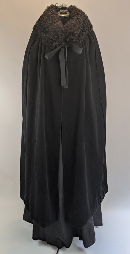 1920s Corduroy Cape with Curly Wool Collar