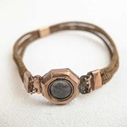 Victorian Hairwork Bracelet | Engraved "Dennis"
