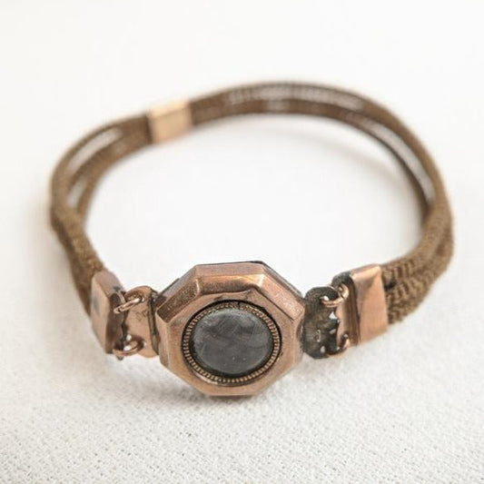 Victorian Hairwork Bracelet | Engraved "Dennis"