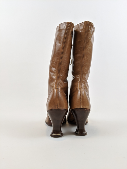 1920s Tan Lace Up Louis Heel Boots | Approx Sz 5