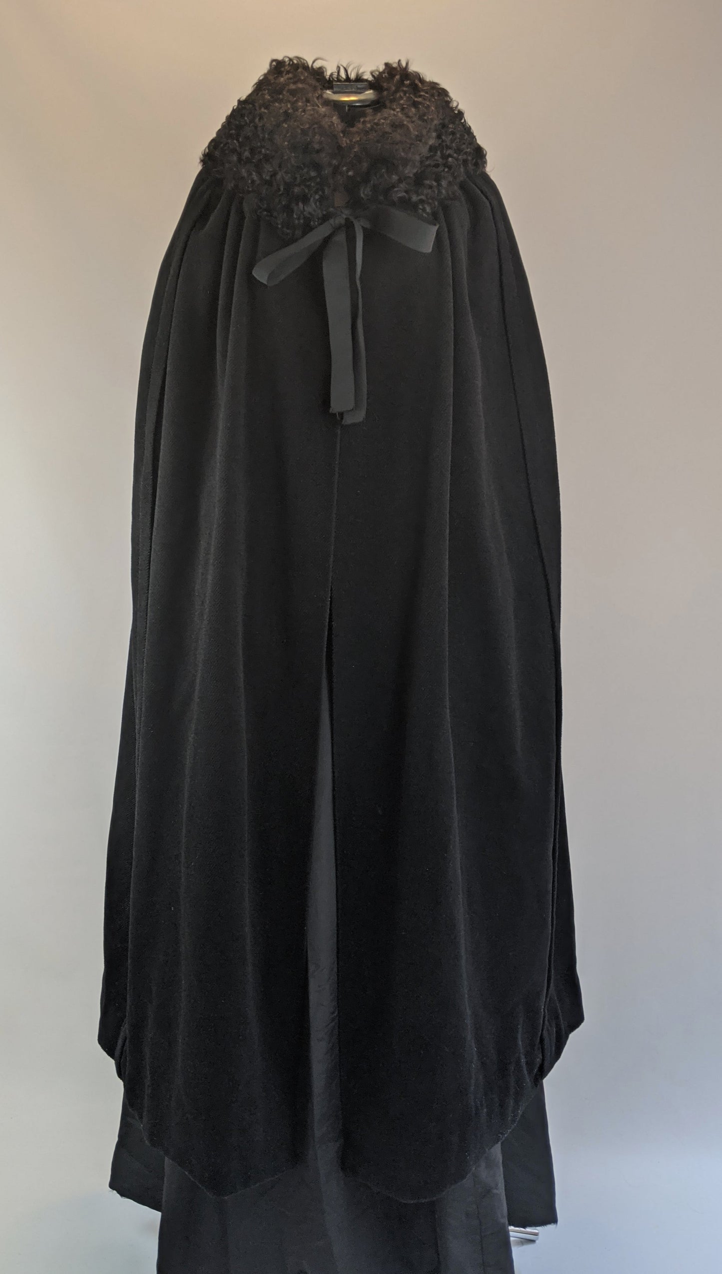 1920s Corduroy Cape with Curly Wool Collar