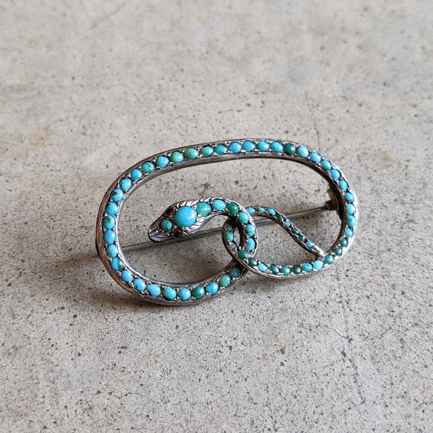 C. 1890s Silver Turquoise Snake Brooch