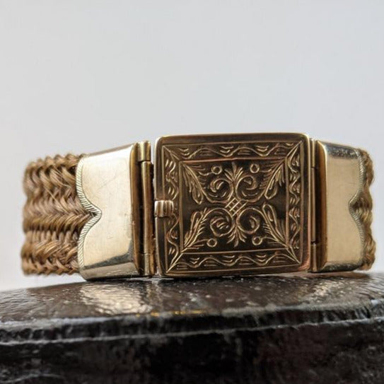 Victorian Hairwork Bracelet | 12k Gold Clasp
