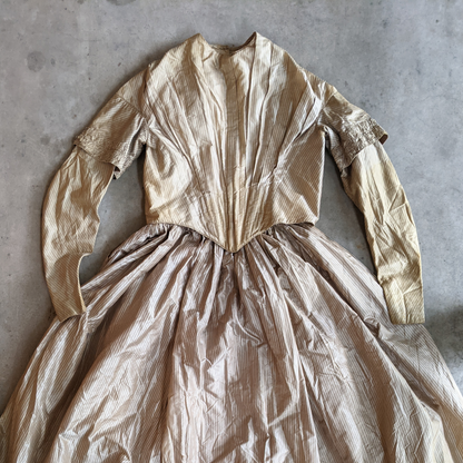 1840s Champagne Silk Gown
