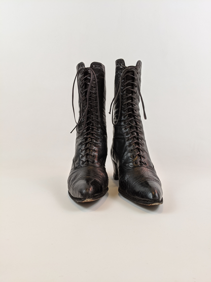 1910s-1920s Black Lace Up Boots | Approx Sz 6-6.5