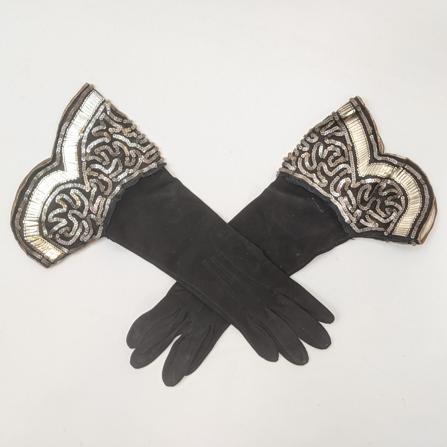 1920s-30s Black Sequined Gloves | XS