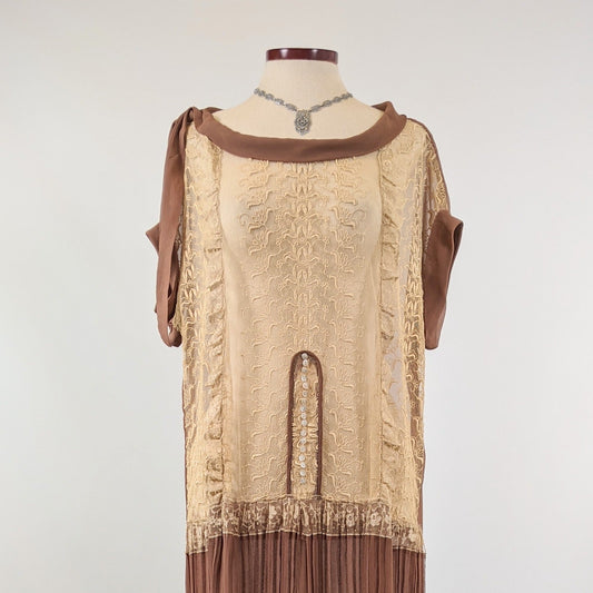 1920s Sheer Silk + Lace Dress