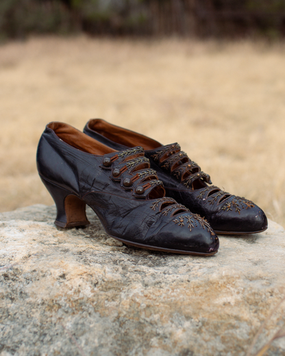c. 1900s Beaded Leather Pumps