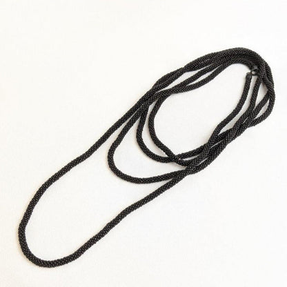 1910s-1920s Long French Jet Seed Bead Rope Necklace
