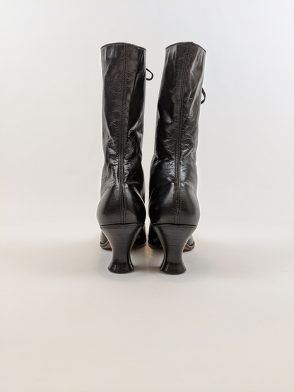 1920s Black Lace Up Louis Heel Boots | Approx Sz 6.5-7
