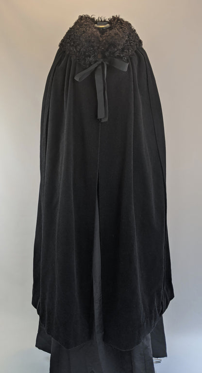 1920s Corduroy Cape with Curly Wool Collar