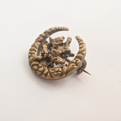 1910s Gold Nugget Style Moon Brooch