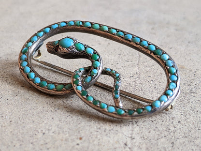 C. 1890s Silver Turquoise Snake Brooch