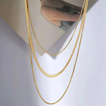 18K Gold Plated Stainless Steel Flat Snake Herringbone Layering NecklaThe Plug