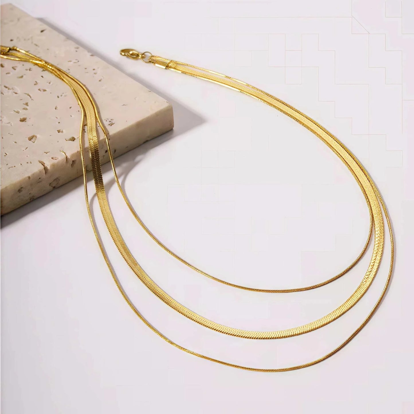 18K Gold Plated Stainless Steel Flat Snake Herringbone Layering NecklaThe Plug