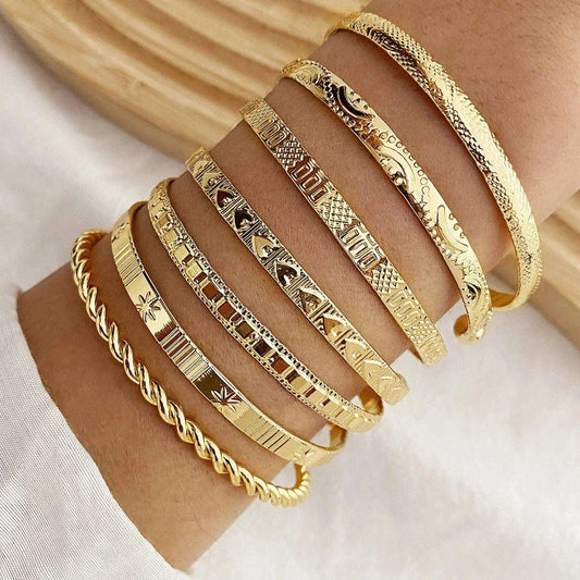 7 Pcs/Set Punk Gold Color Bracelets for Women Streetwear Goth Heart PrThe Plug