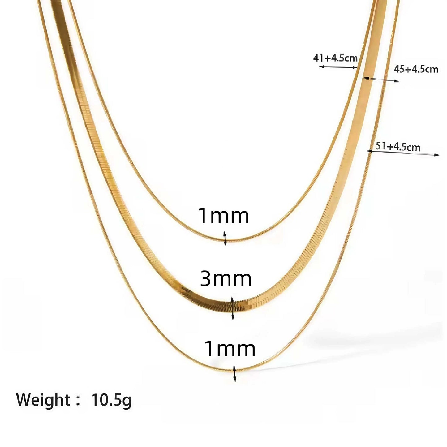 18K Gold Plated Stainless Steel Flat Snake Herringbone Layering NecklaThe Plug