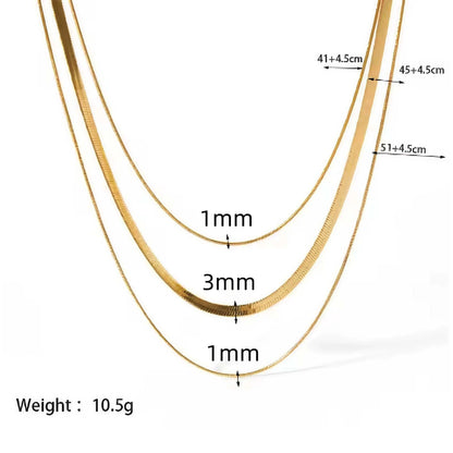 18K Gold Plated Stainless Steel Flat Snake Herringbone Layering NecklaThe Plug