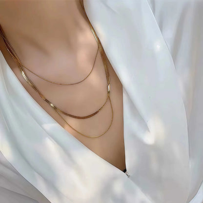 18K Gold Plated Stainless Steel Flat Snake Herringbone Layering NecklaThe Plug