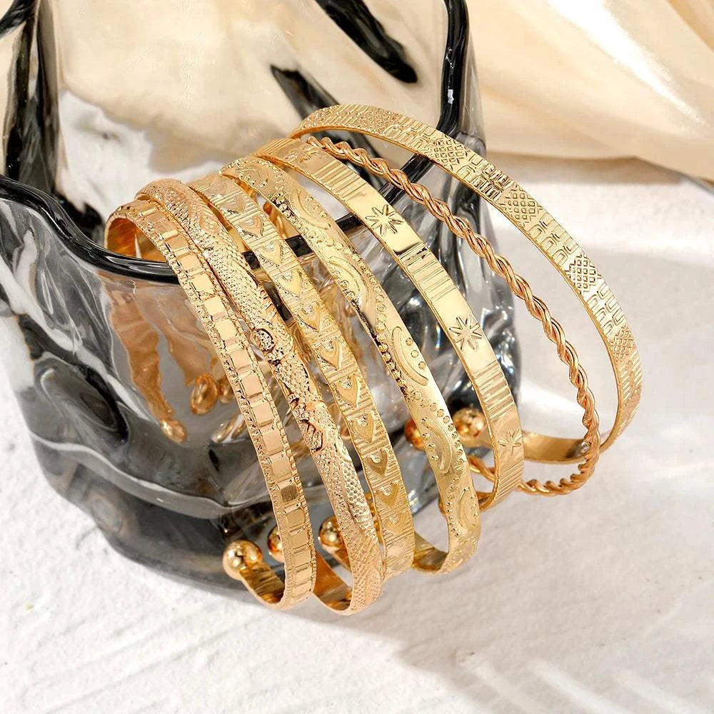 7 Pcs/Set Punk Gold Color Bracelets for Women Streetwear Goth Heart PrThe Plug