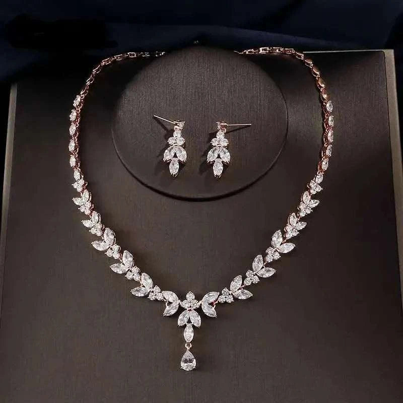Luxury Zirconia Wedding Jewelry Set HighQuality Pendant Necklace & EarThe Plug