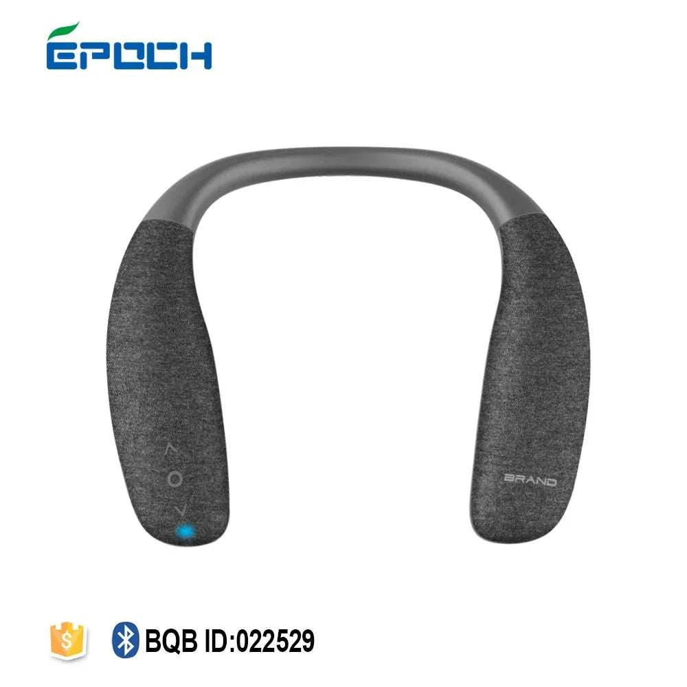 Wireless black neckband speaker with Bluetooth and built-in microphone for TV and gaming
