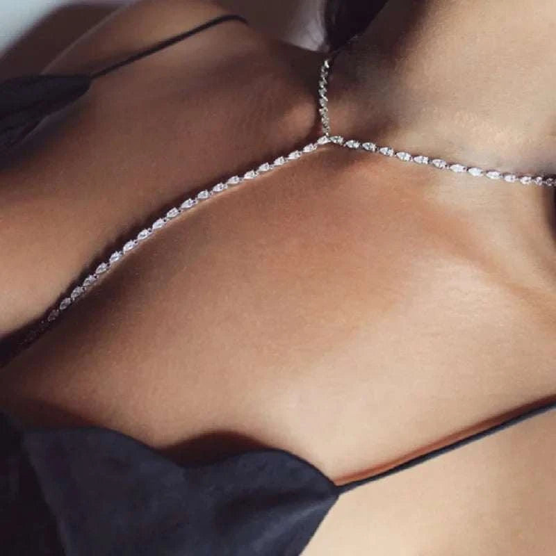 unique sexy tennis chain necklace with 5A tear drop CZ pendant luxury long lariat choker brass jewelry