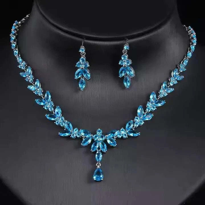 Luxury Zirconia Wedding Jewelry Set HighQuality Pendant Necklace & EarThe Plug