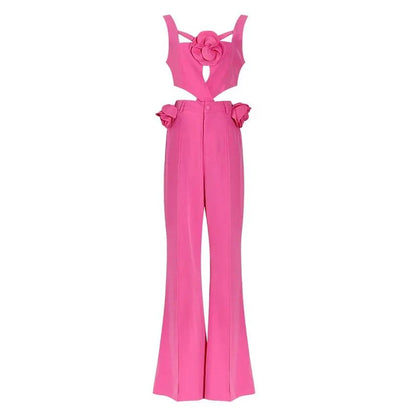 Elegant ladies jumpsuit with floral pattern and detachable vest for spring and summer sale