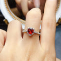 925  Silver Natural Garnet Heart-shaped Gemstone Ring Pendant Earrings Jewelry Set Luxury Engagement Wedding Party Gift Jewelry