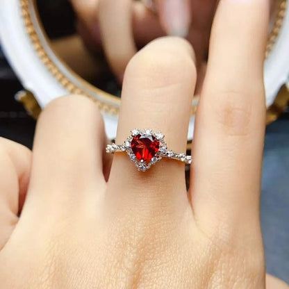 925  Silver Natural Garnet Heart-shaped Gemstone Ring Pendant EarringsThe Plug