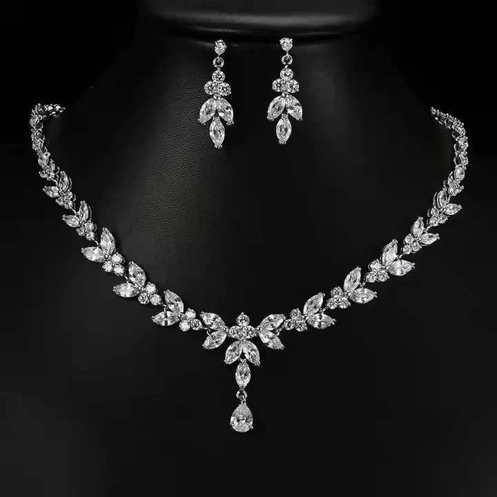 Luxury zirconia wedding jewelry set pendant necklace and earrings for brides