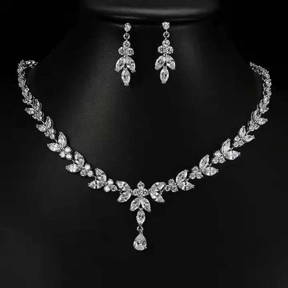 Luxury zirconia wedding jewelry set pendant necklace and earrings for brides