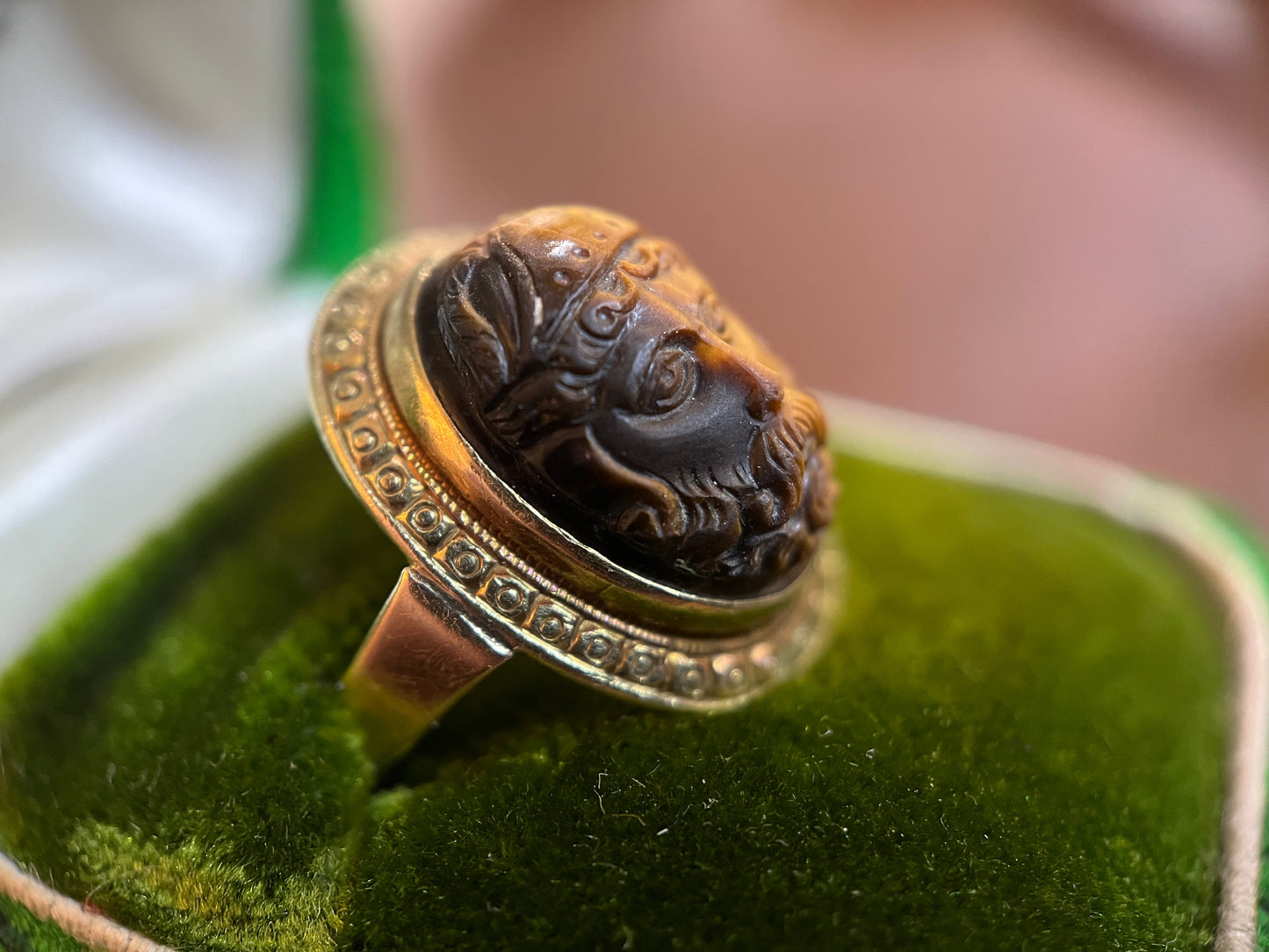 Reserved - 14k Gold Carved Tigers Eye Ring