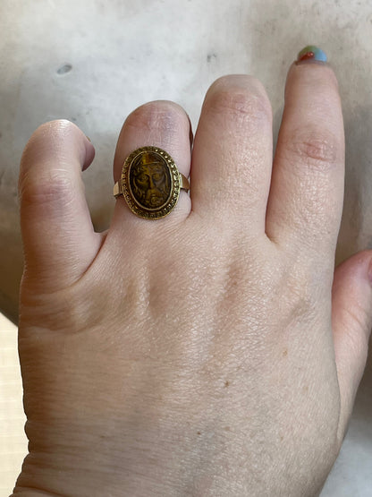 Reserved - 14k Gold Carved Tigers Eye Ring