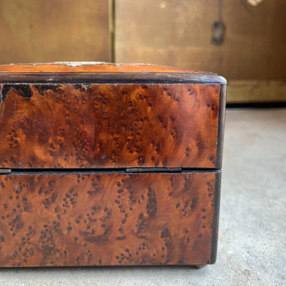 19th c. Walnut Burl Music Box + Perfume Case