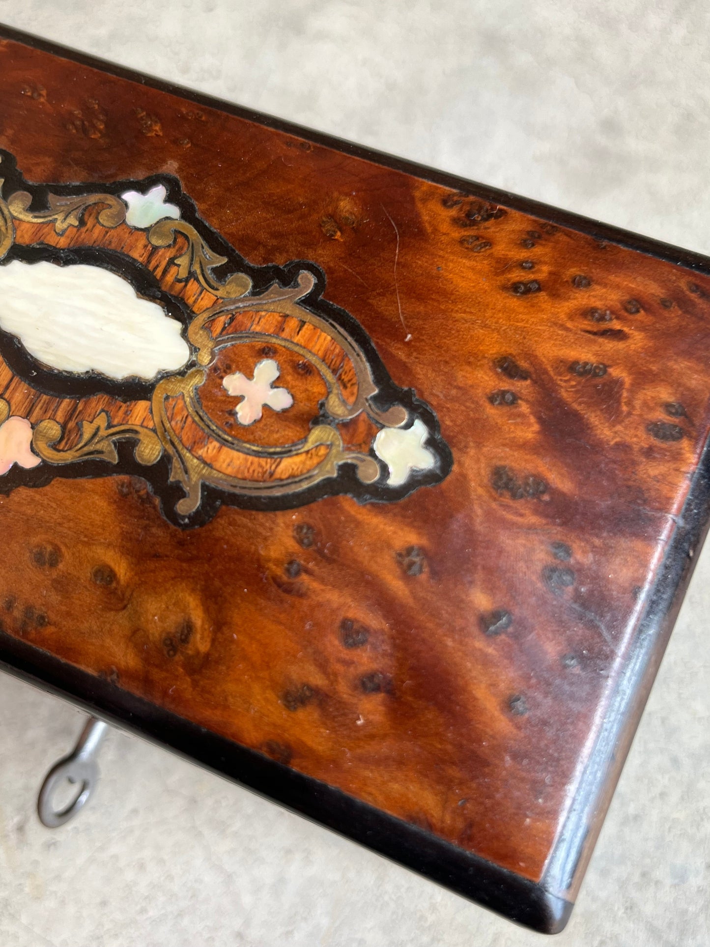 19th c. Walnut Burl Music Box + Perfume Case
