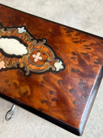 19th c. Walnut Burl Music Box + Perfume Case