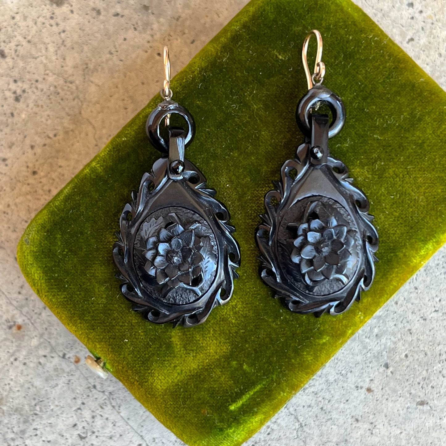 RESERVED | 19th c. Carved Jet Earrings