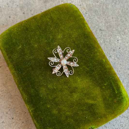 c. 1910s 10k Gold Seed Pearl Brooch