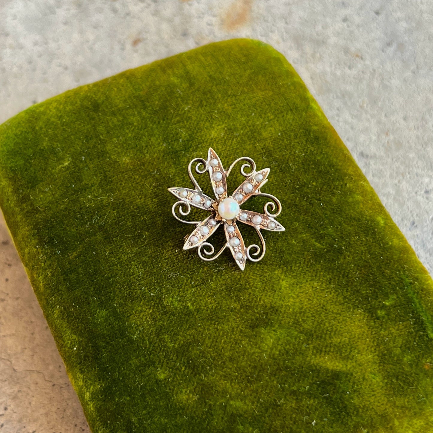 c. 1910s 10k Gold Seed Pearl Brooch