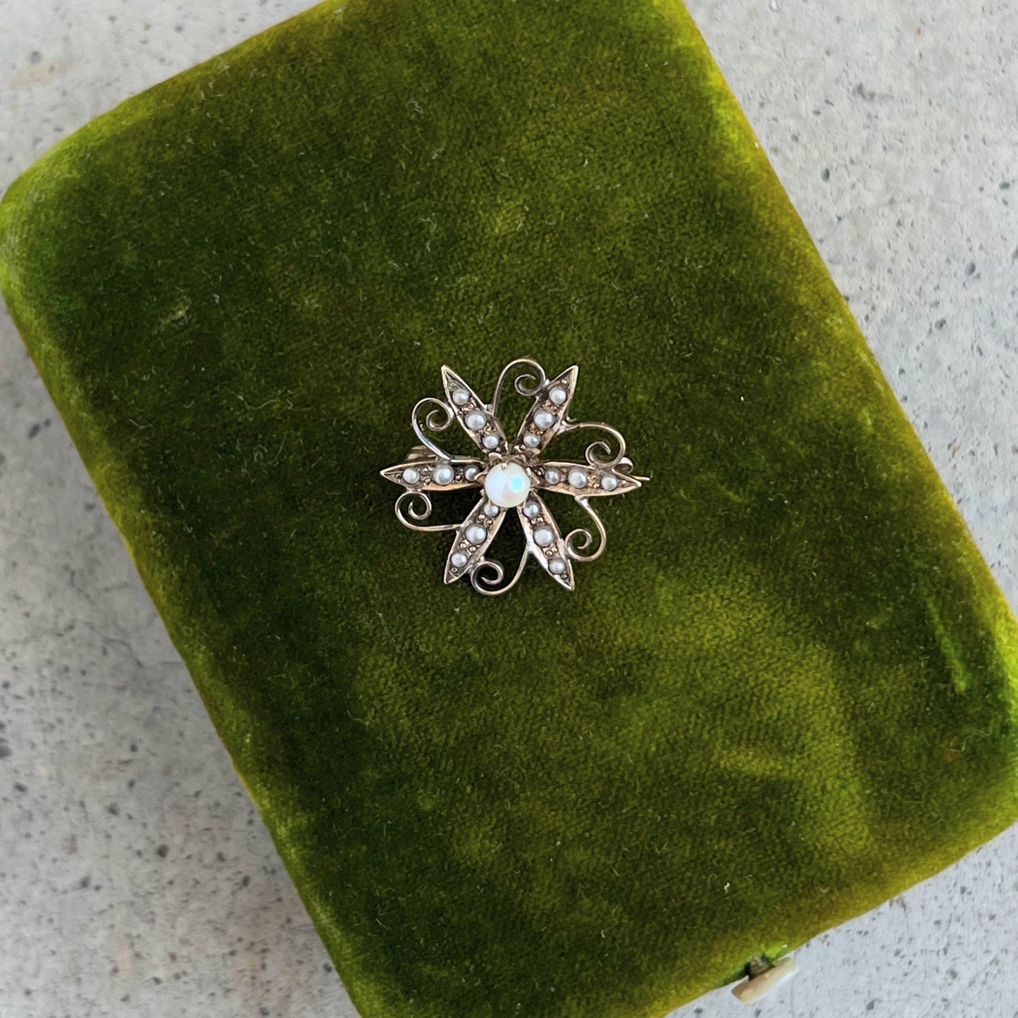 c. 1910s 10k Gold Seed Pearl Brooch