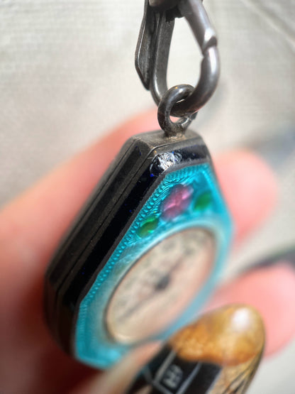 c. 1920s Art Deco Sterling Silver Enamel Watch