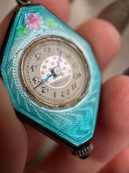 c. 1920s Art Deco Sterling Silver Enamel Watch